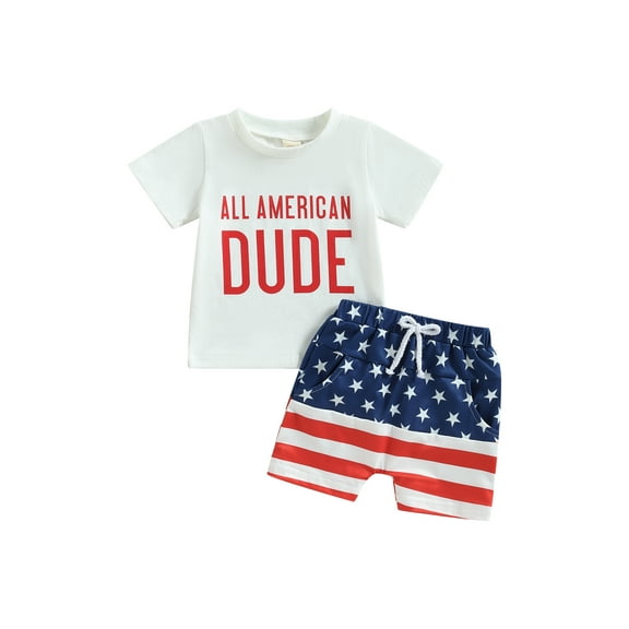 Wassery 4th of July Baby Boys Independence Day Clothes Letters Print Short Sleeve Round Neck T-Shirts and Contrast Color Checkerboard Shorts 2Pcs Set 0-3T My First Independence 's Day