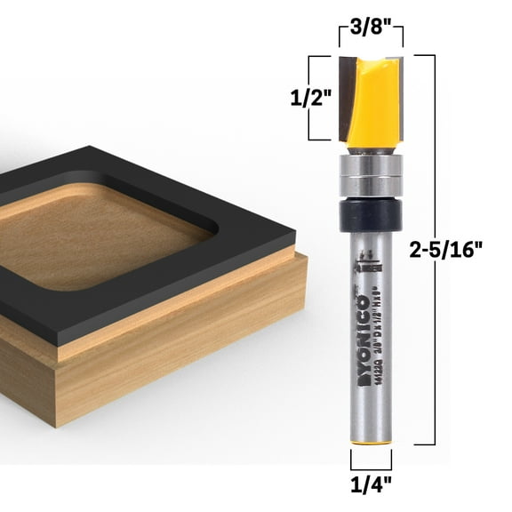 3/8" Diameter Flush Trim Template Router Bit - 1/4" Shank - Yonico 14122q
