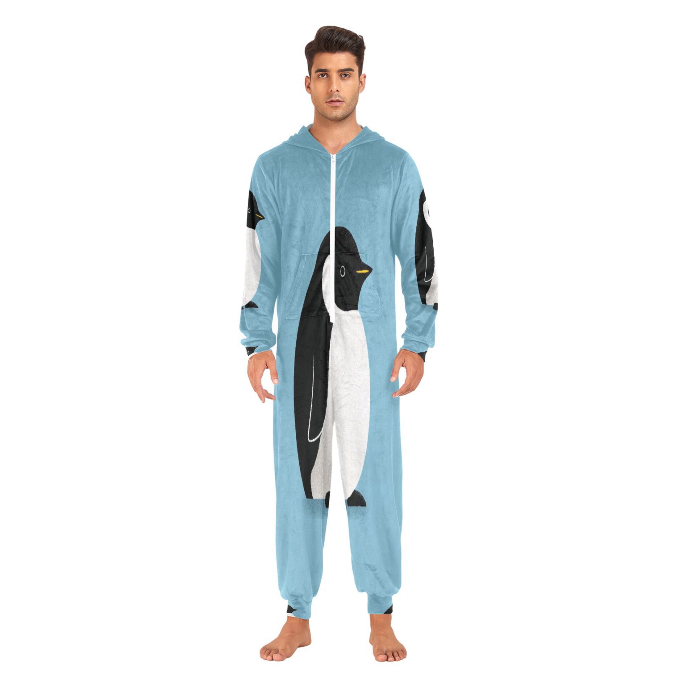 IAUYY Unisex Adult Onesie Pajamas Ultra-Soft Crystal-Soft Fabric, Halloween Adult Onesie Pajamas Adults,With a Zipper Plus Size Onesie Pajamas, Cute Penguin