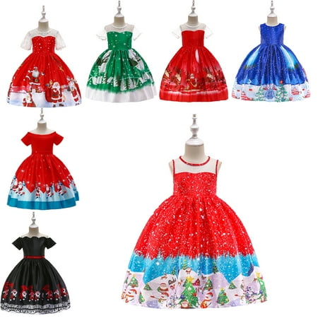 

Godderr Kids Sleeveless Dresses Christmas Gowns for Little Girls 3-8y Christmas Element Princess Dresses for Holiday Party Dresses