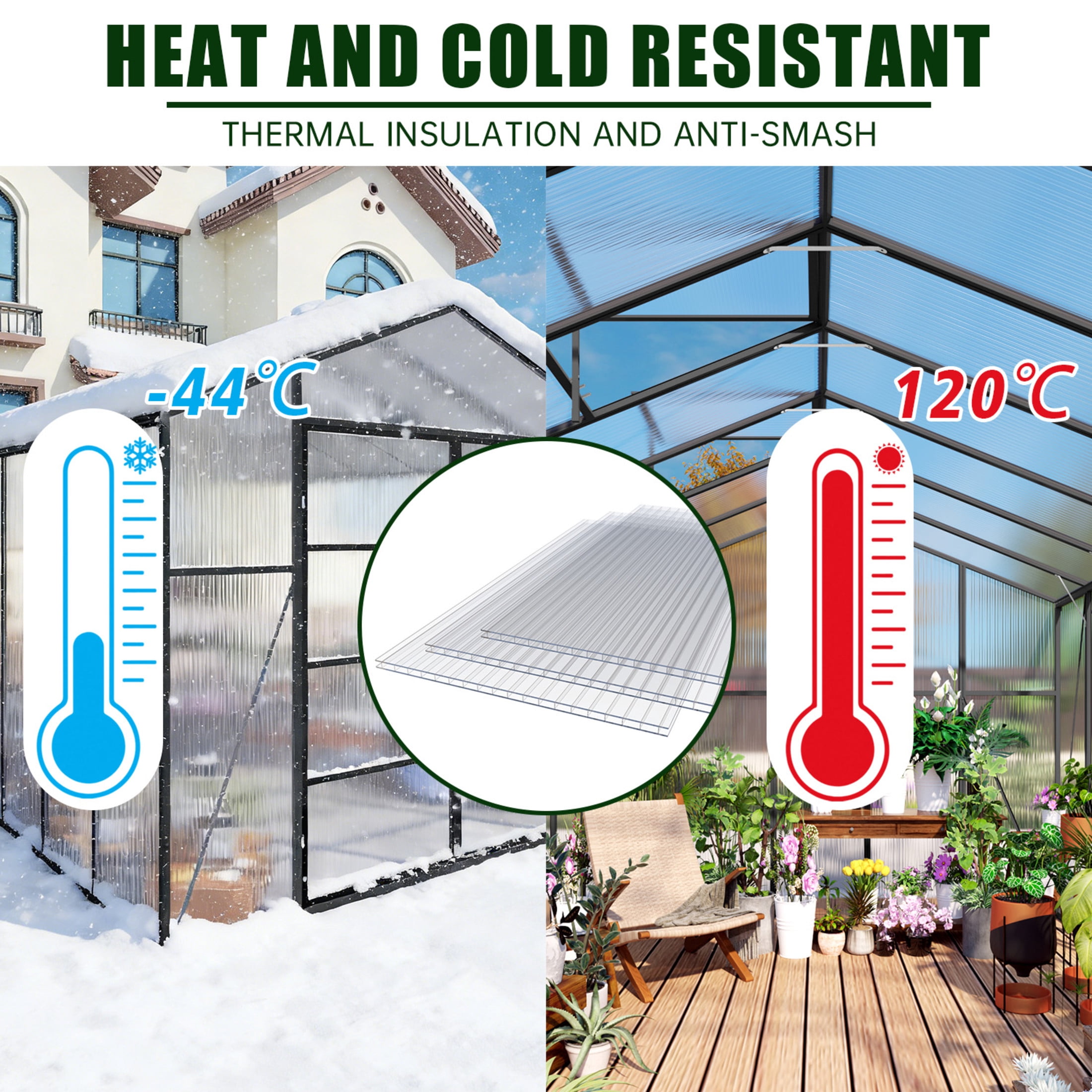 Noble House 10 Pack Twin-Wall Polycarbonate Greenhouse Panels, 4' x 2' UV-Protected Sheets, Transparent