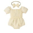 thumbnail image 2 of AherBiu Baby Clothes for Girl Romper Newborn Ruffle Short Sleeve Drawstring Button down Jumpsuits Casual,Sizes 0-18 Months, 2 of 9