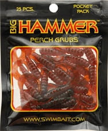 Big Hammer Perch Grub Universal Fishing Lure, Motor Oil Red, 1.75,  25-Pack, Soft Baits