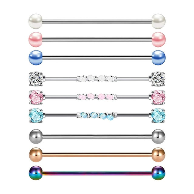 KLKCMS 9 Pieces Industrial Barbell Earrings Fashion Body Piercing Jewelry