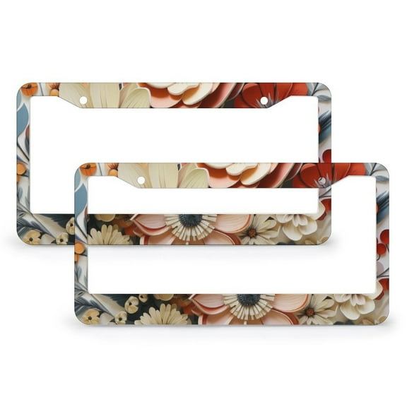 2 Pieces Traditional Watercolor Flower License Plate Frame Watercolor Flowers Car Accessories Aluminum 2 Hole for Us Standard Vehicles