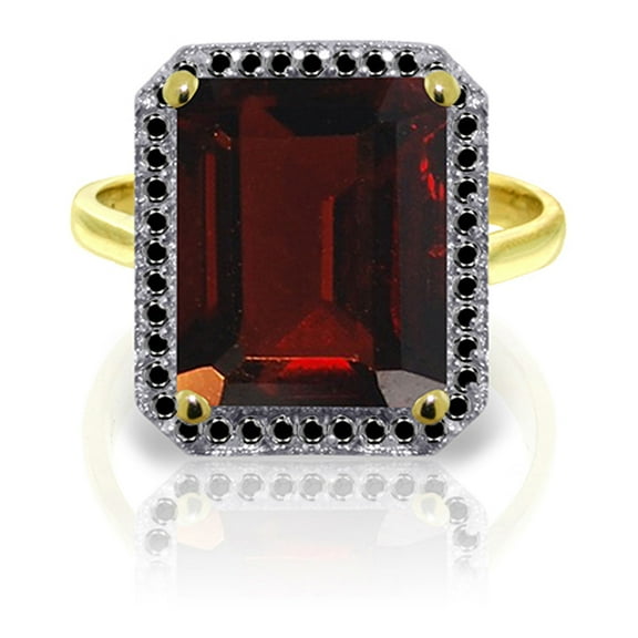 Galaxy Gold 14K Solid Yellow Gold Ring with Natural Black Diamonds and Garnet, Size 5.5, 5.5-11 Sizes, January Birthstone, Symbol of Devotion