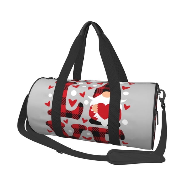 Balery Buffalo Plaid Love And Gnome Bolsa de Gimnasio para Mujeres y Hombres, Bolsa de Viaje Impermeable, Bolsa de Fin de Semana con Compartimento para Zapatos y Bolsillo Húmedo