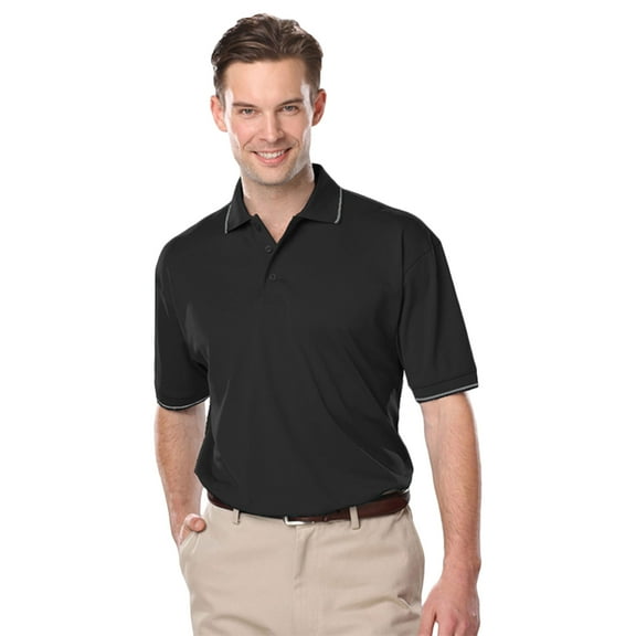 BlueGeneration Mens Wicking Piped Polo - Black 5 Extra Large Solid