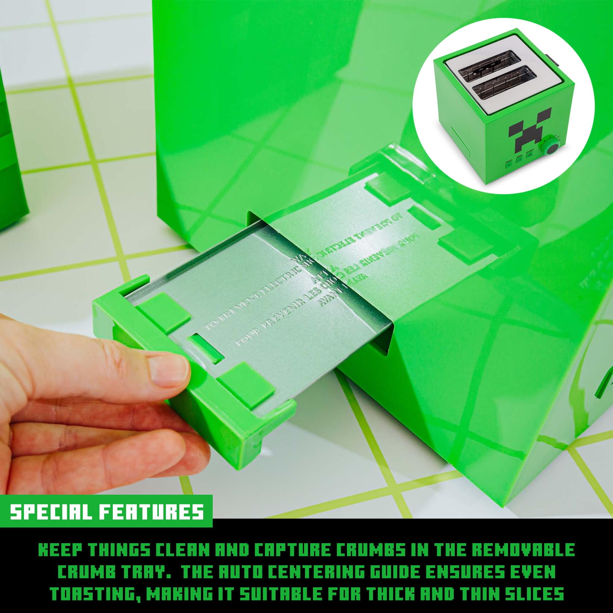 Minecraft Green Creeper 2-Slice Toaster, Green with Wide Slots