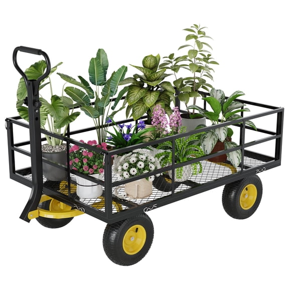 1200 LB Steel Garden Cart 3-in-1 Outdoor Utility Wagon 13" Tires Swivel Handle
