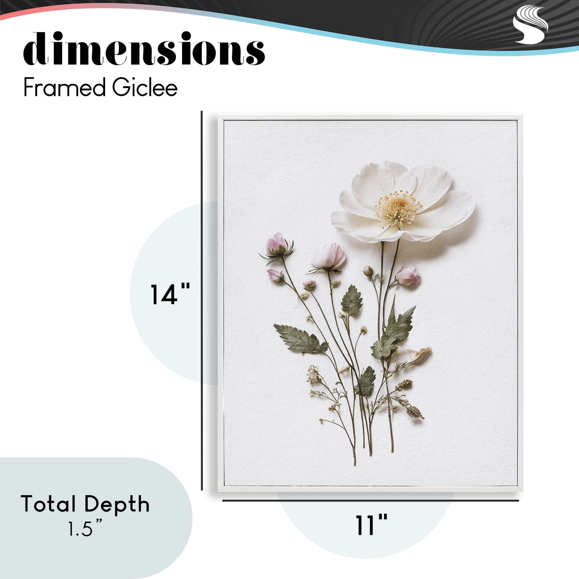 Simple Pressed Flowers White Framed Giclee Art, design by Lettered and Lined