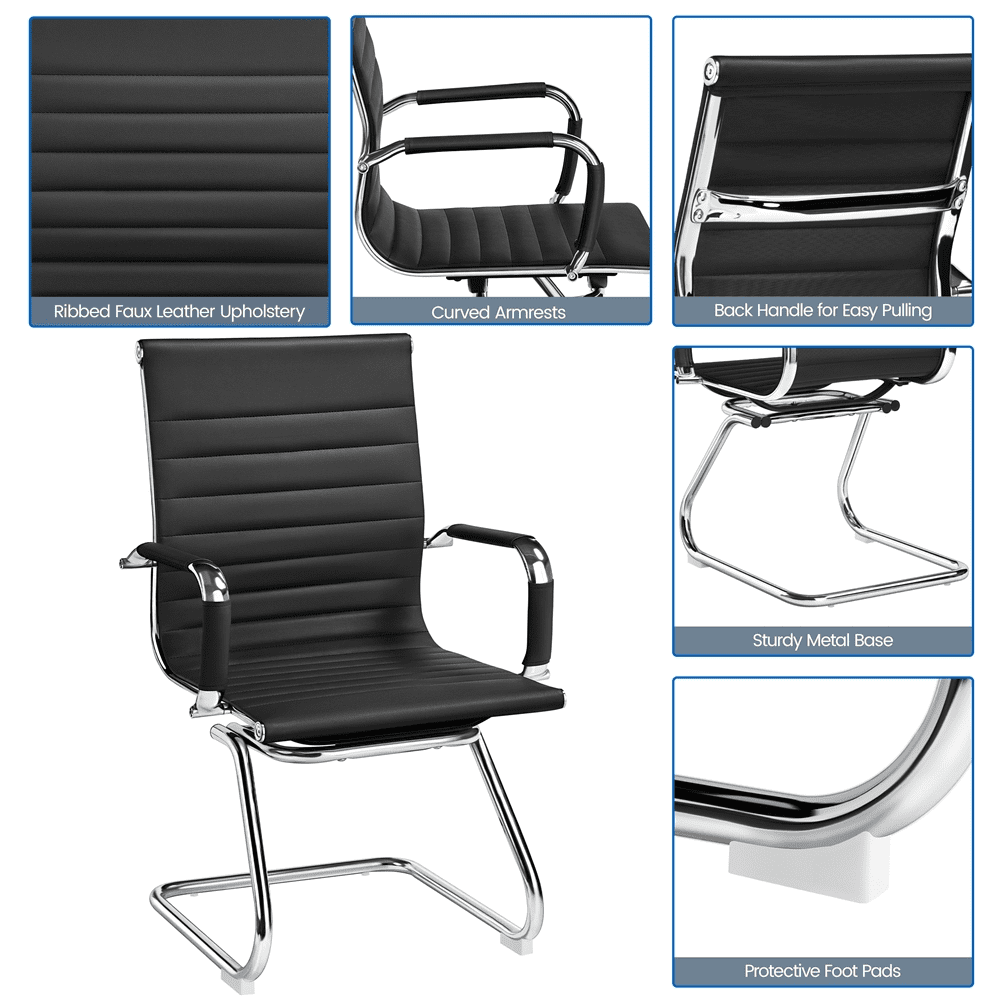 Yaheetech Modern Faux Leather Mid-back Office Chair, Set of 2,Black