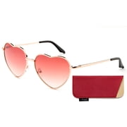 Women Heart Sunglasses Metal Frame Spring Hinged Lovely Aviator Heart Shape Mirror Flash Lens