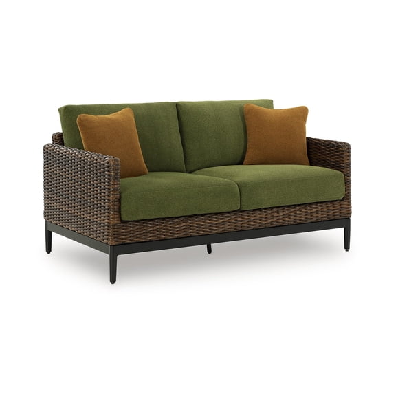 Bowery Hill Contemporary Brown & Green Wicker / Rattan Outdoor Loveseat