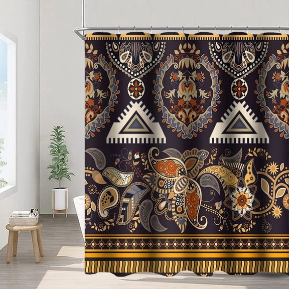 Indian Bohemian Shower Curtains Vintage Boho Chic Paisley Floral Pattern Modern Bathroom Decor Waterproof Polyester Fabric 72x84 Inch Shower Curtains Sets with Hooks