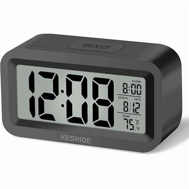 wonima44 Travel Digital Alarm Clock Battery Operated with Indoor Temperature, Desk Small Clock,Snooze Model,12/24H Display for Bedrooms Heavy Sleepers Kids Travel Bathroom (Black)