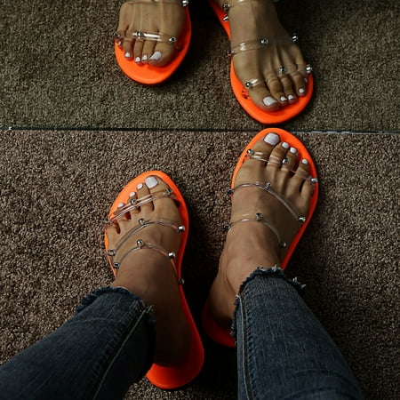 

Aayomet Womens Sandals With Flat Slippers Fashion Decorated Women s Candy Heels Color Women s sandals Orange 9