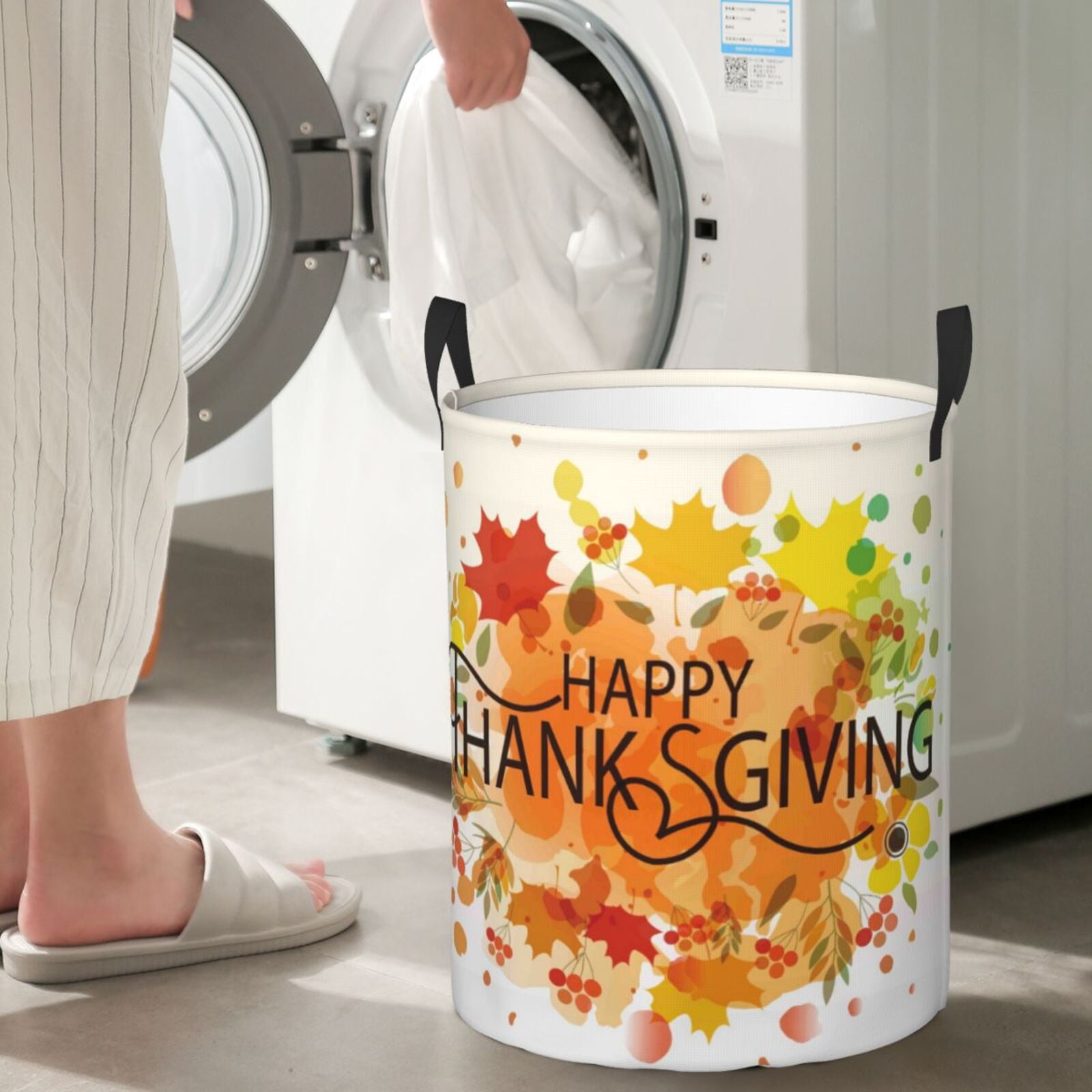 Large Laundry Basket with Handles - Happy Thanksgiving Kids Baby Dirty Clothes Laundry Hamper for Bedroom Aesthetic