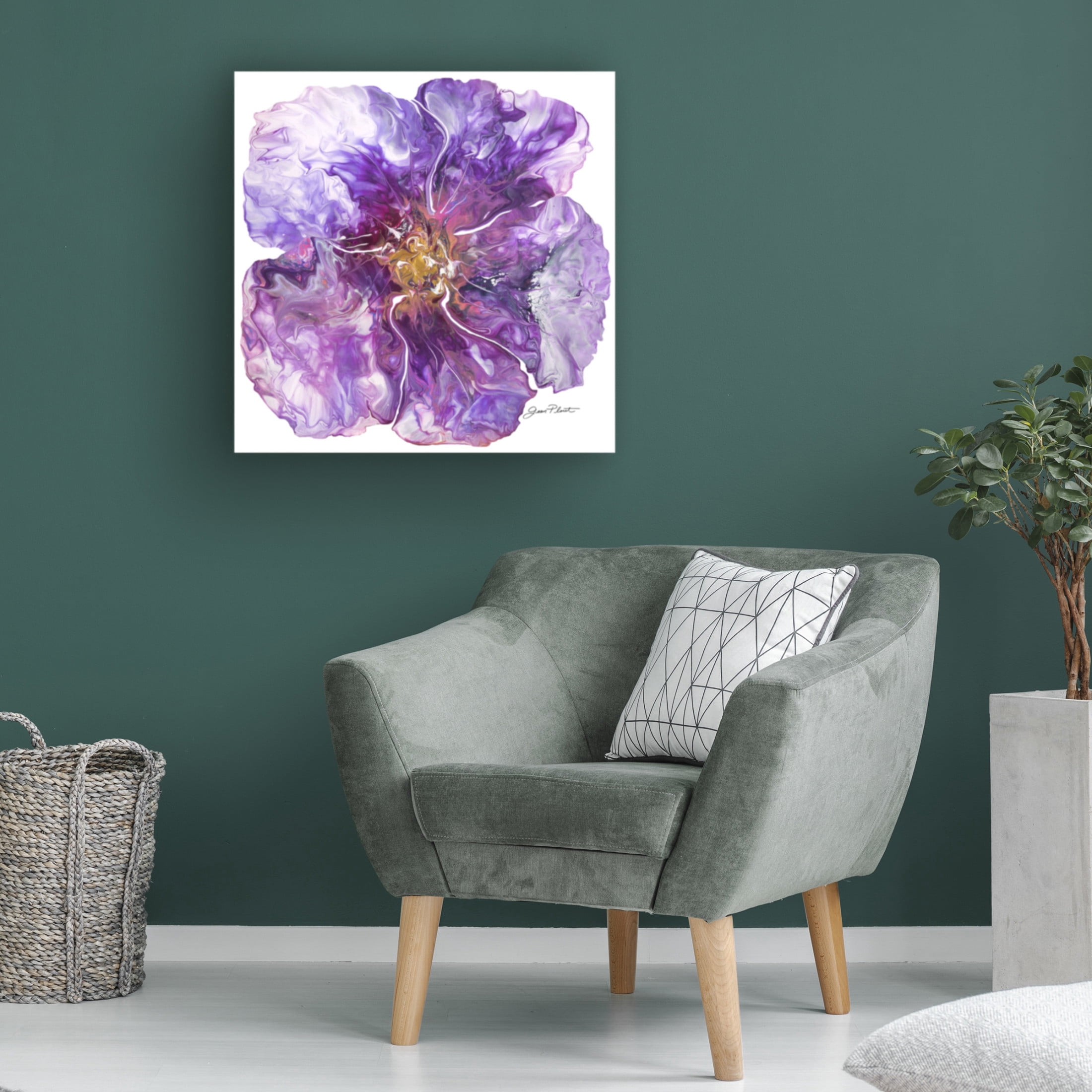 Canvas Wall Art - Jean Plout 'Floral Acrylic Pouring B' Wall Art for Living Room, Bedroom, or Office Décor by Trademark Fine Art - 14 x 14 Inches