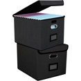 thumbnail image 1 of Juego de 2 Caja Organizadora De Archivos Portátil Con Tapa,Organizador de Documentosde Lino,Caja Archivero Plegables con Riel Deslizante Suave Para Carpetas y Archivadores Para El Hogar, 1 of 8
