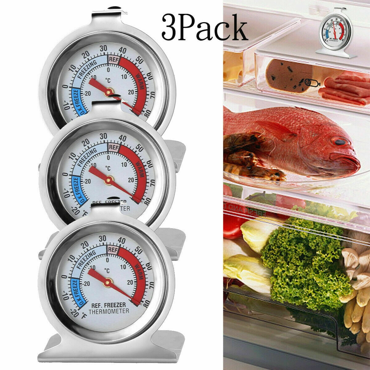 3x Stainless Steel Metal Temperature Refrigerator Freezer Dial Type Thermometer 