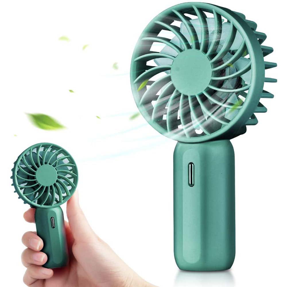 DryMartine Mini Handheld Fan Portable Electric Fan with USB Atmosphere Light Rechargeable 3 Speed for Home Office Travel Green 