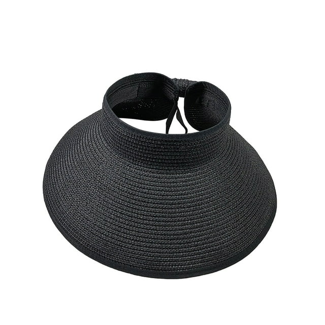 TIEVOSA Chapeau anti-UV à Grand Bord Roulé en Paille pour Femmes (Noir)