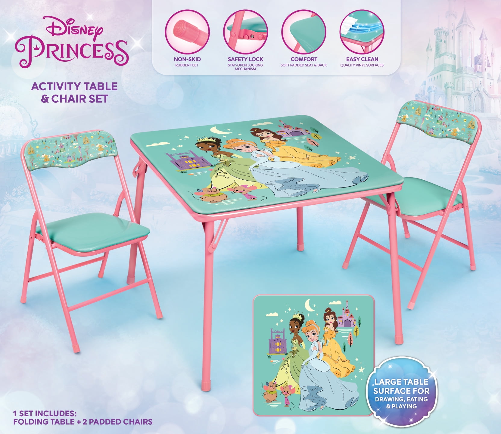 Disney Princess Child 3-Piece Table and Chairs Set, Pink