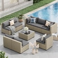 thumbnail image 4 of POTEBAN 9 Pieces Rattan Outdoor Patio Conversation with Coffee Table and Sofa, Sectional Sofa Set with Cushions for Backyard, Gray, 4 of 9