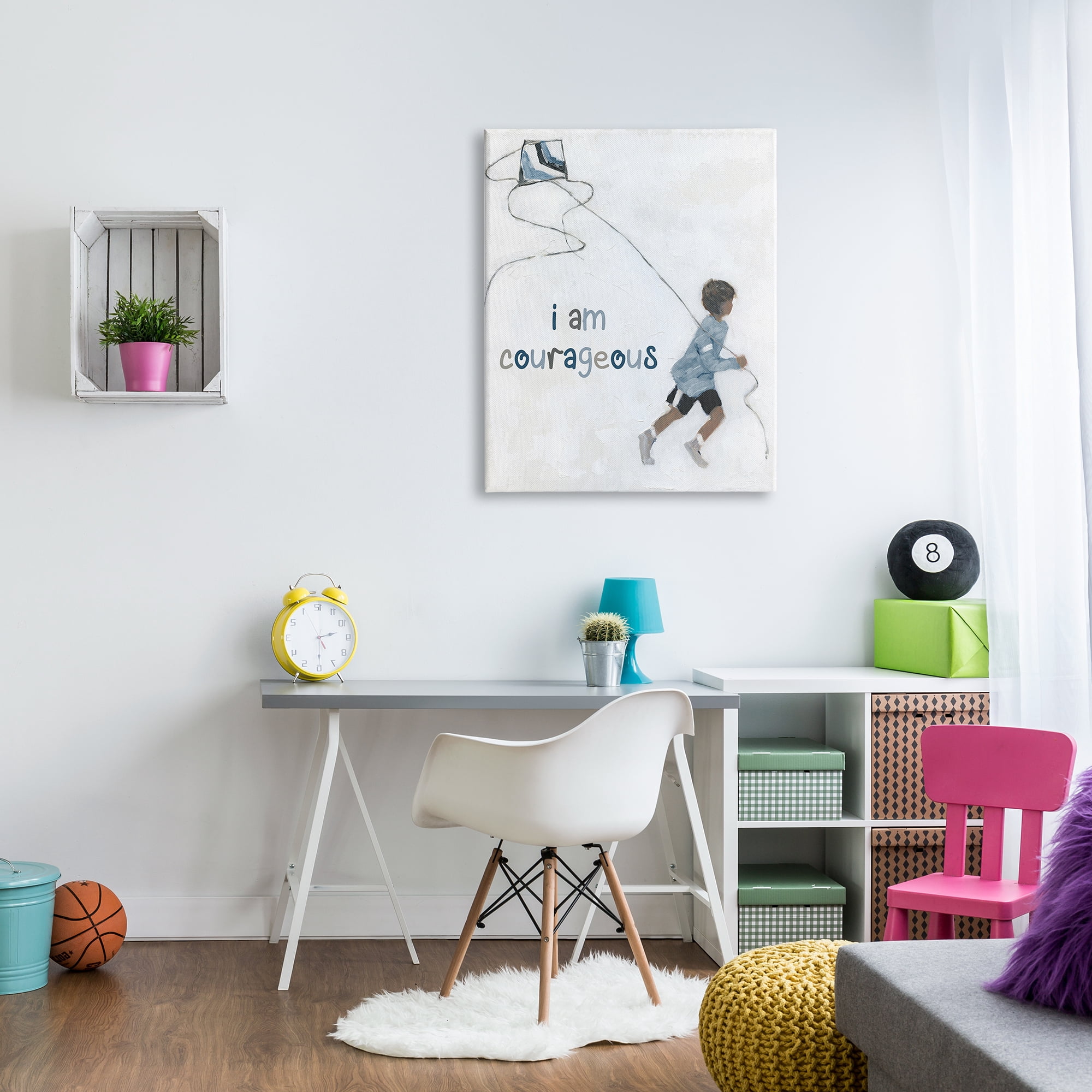 Stupell Industries I Am Courageous Child Flying Kite Uplifting Phrase Graphic Art Gallery Wrapped Canvas Print Wall Art, Design by Sally Swatland