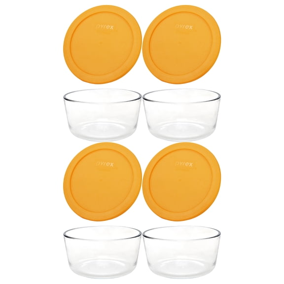 Pyrex 7201 4-Cup Glass Bowl & 7201-PC Lemondrop Yellow Lid (4-Pack)