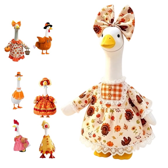 Thanksgiving Porch Goose Outfit for 23 Inch Decorative Porch Goose Pumpkin Harvest Fall Costume Matching Bow Autumn Farmhouse Garden Yard Decor