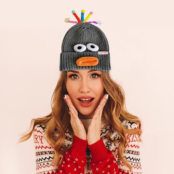 onlyliua ¡ Ofertas Del Día Liquidación Prime! Gorro de Lana de Punto, Divertido y Bonito, con Ojos y Antenas, Fresco y Dulce para Salir a La Calle Gorro de Lana con Boca de Salchicha