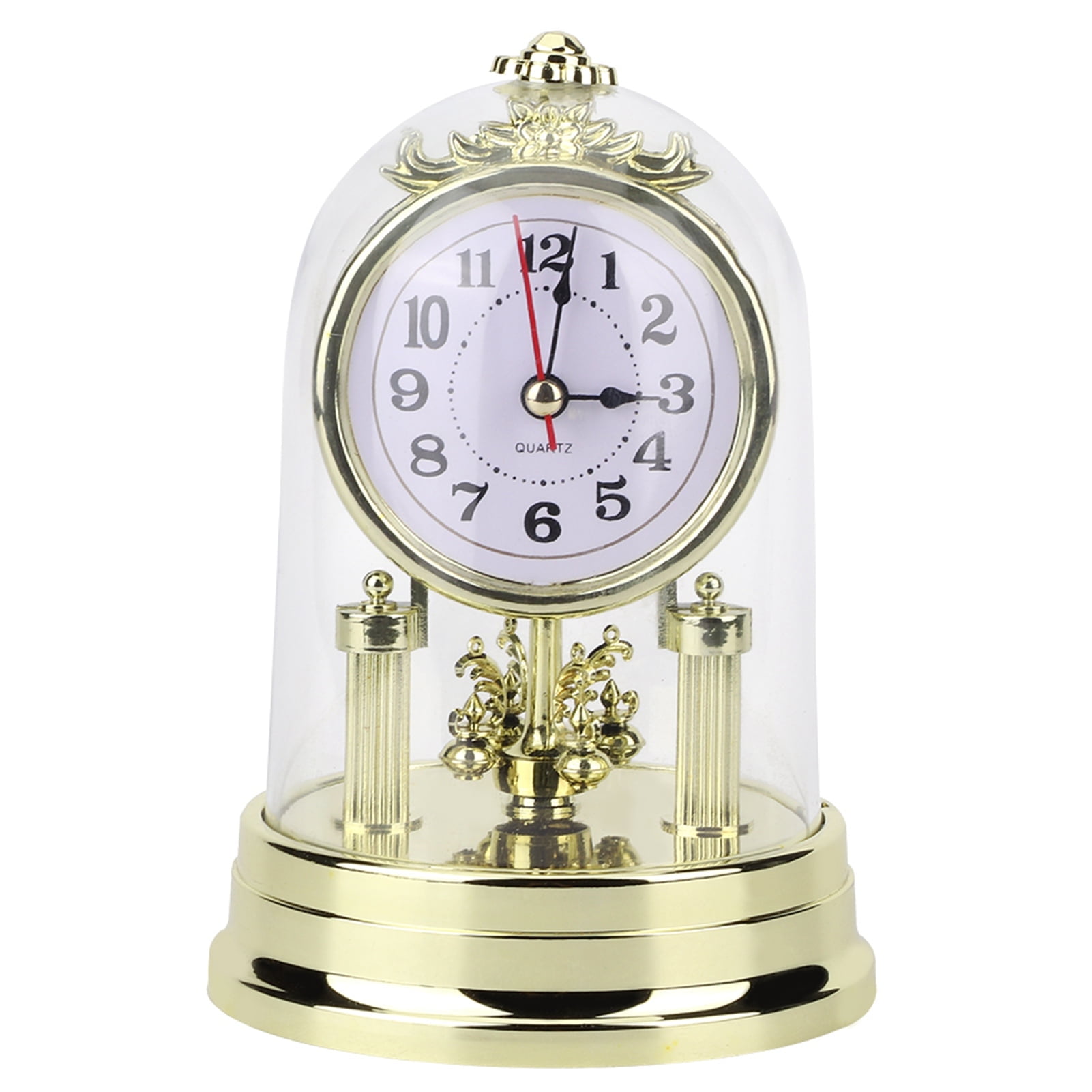 European Vintage Table Clock - Semi Mechanical Quartz With Roman Numerals, Antique Metal - View #4
