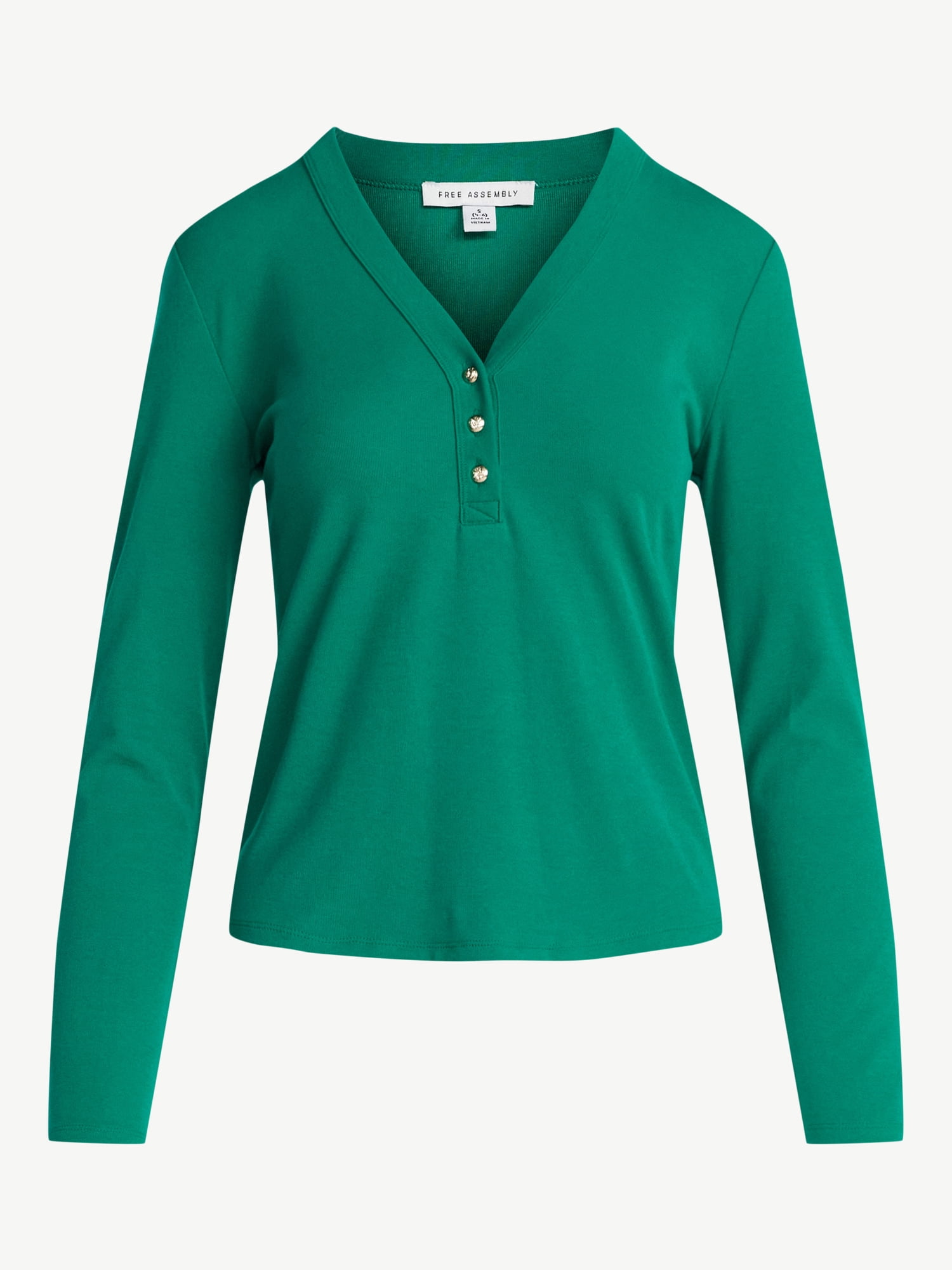Free Assembly Women's V-Neck Henley with Long Sleeves, Sizes XS-XXL