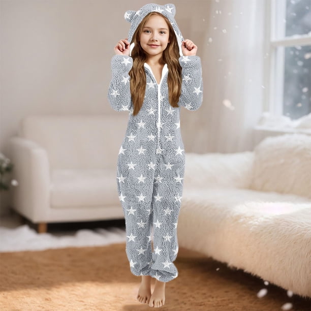 Pantalones largos para niña, mono de manga larga con capucha y manga larga, pijama informal de invierno cálido, ropa de dormir para niña, mono de poliéster