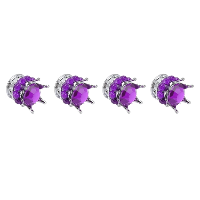 Wheel Valve Covers, Wearproof Wheel Stem Valve Crown Shape Copper Core 4 Pieces For Cars Trucks Bicycles Purple