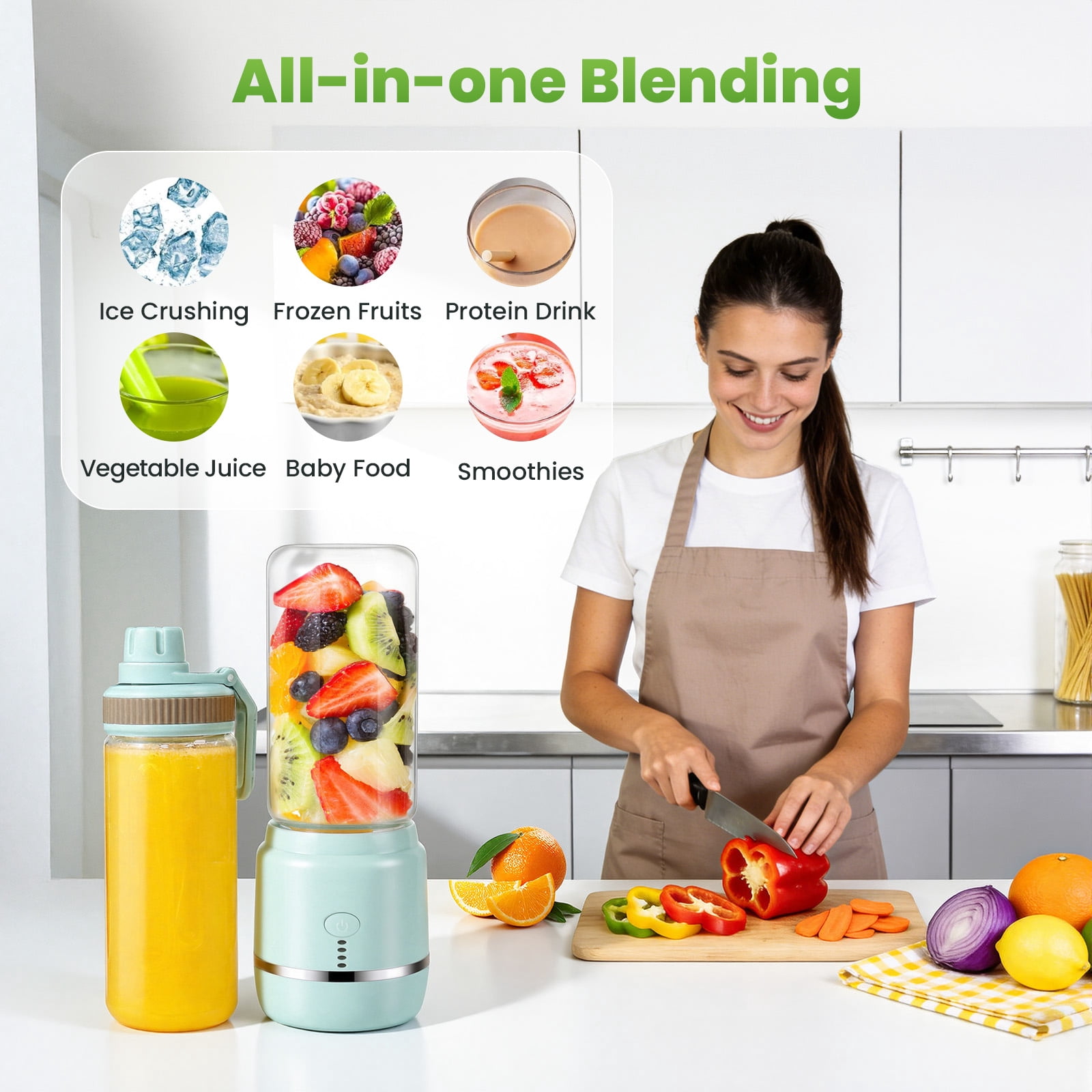 Personal Blender for Smoothies & Shakes, Portable Blender with 2 BPA-Free 15oz Cups, Ice Crushing for Kitchen Travel Gym, Includes Recipe Book, Blue