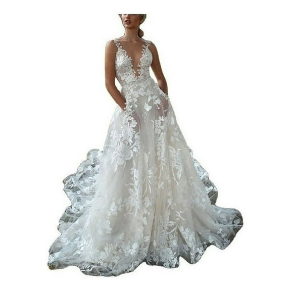 Sweetheart Neckline Sleeveless Lace Wedding Dress