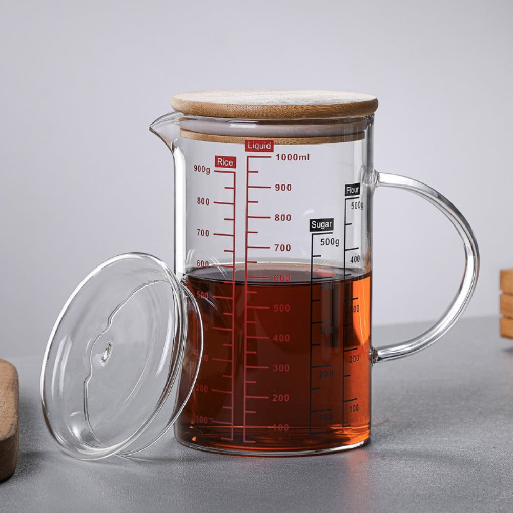 500ml/ 17oz Glass Measuring Cup with Lid V-Shaped Spout Espresso Shot Glass  Graduated Beaker Mug with Handle Large Triple Pitcher Clear Scale Mixing
