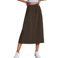 thumbnail image 2 of qelini A Line Skirt Women High Waist Long Skirt Side Slit Elastic Waist A-line Skirt Solid Color Skirt, 2 of 6
