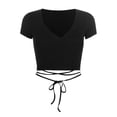 thumbnail image 4 of Lzobxe Women's Tops Sexy Sling Trap Round Neck Short Sleeve Color Tops,Sizes S-2XL, 4 of 5