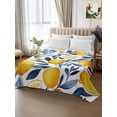thumbnail image 3 of Queen Size Flat Sheet Only, Yellow Lemon Soft Brushed Microfiber Bed Sheets, Blue Flower Leaves Spring Summer Plant Hotel Quality Breathable Bedding Top Sheet, Easy Care, 90"x102", 3 of 9