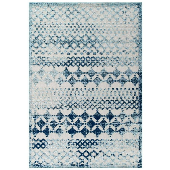 Modway Reflect Giada Abstract Diamond Moroccan Trellis 8x10 Indoor/Outdoor Area Rug in Ivory and Blue