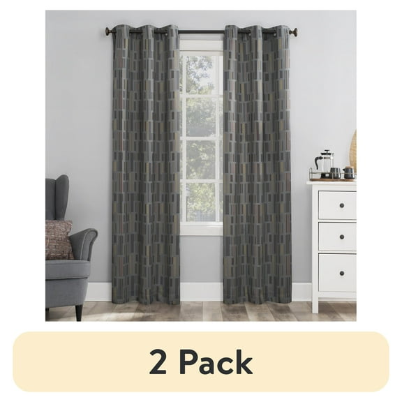 (2 pack) Mainstays Blackout Grommet Single Curtain Panel, 1 Panel, Gray Geometric, 40"W x 95"L