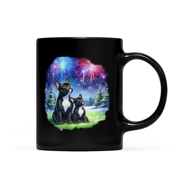 Happy New Year French Bulldog Family Cheer Winter Midnight Firework Mug Dog Lover Gifts Coffee Tea Cup - 02025