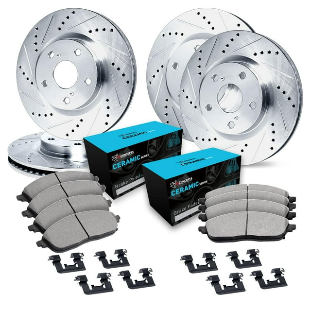 R1 Concepts Front and Rear Brakes and Rotors| Hardware Included| Front and Rear Ceramic Brake Pads and Rotors Kit| Fits 2008-2012 INFINITI EX35; 2013 INFINITI EX37; 2011-2012 INFINITI G25