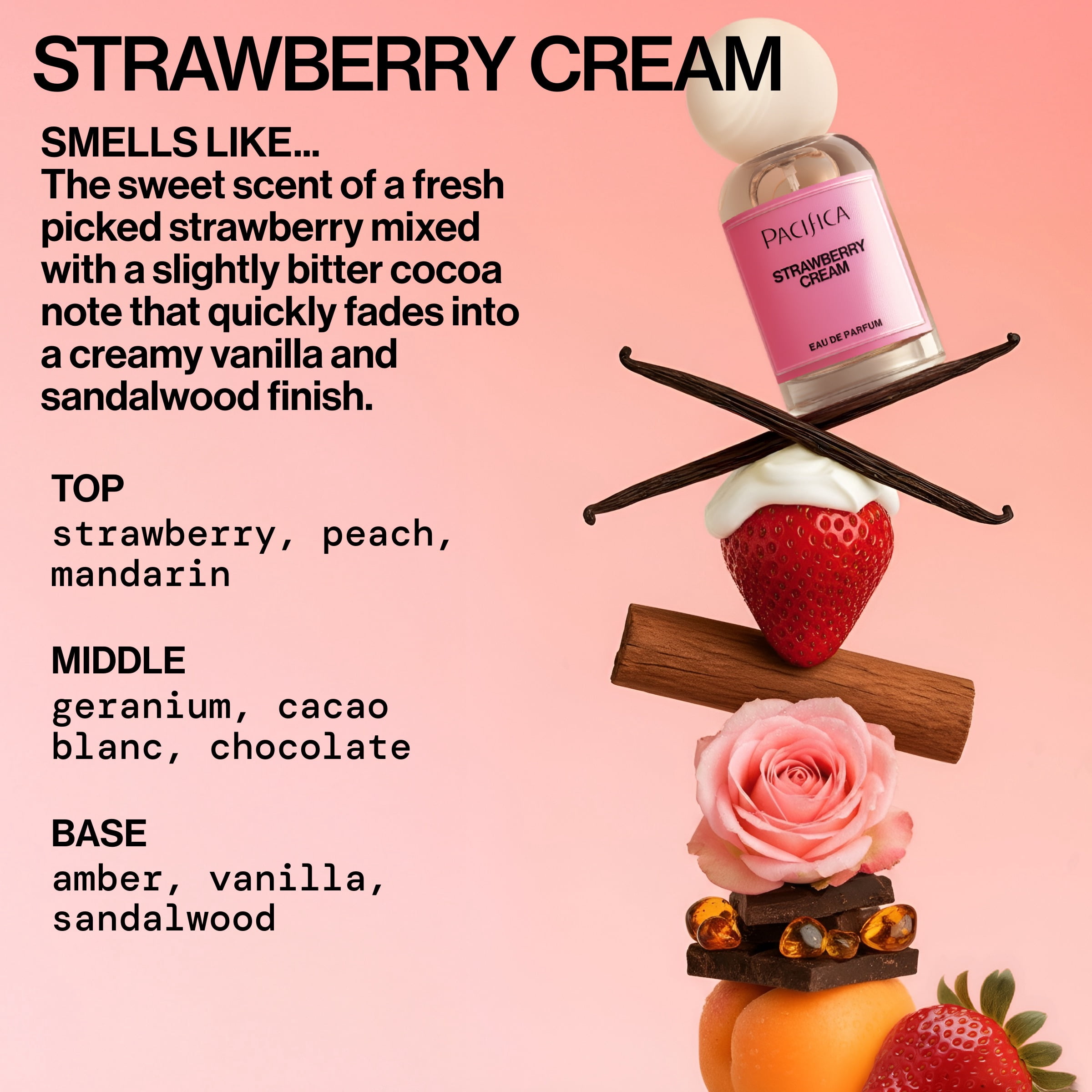 Pacifica Eau De Parfum Strawberry Cream, Perfume for Unisex, Atomizing Spray, 1 fl oz,