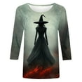 thumbnail image 4 of VKOYWKM Halloween Shirts for Women 3/4 Sleeve Halloween Witch Graphic T Shirts Fall Crew Neck Vintage Tops Loose Fit Tunic Blouse, 4 of 5