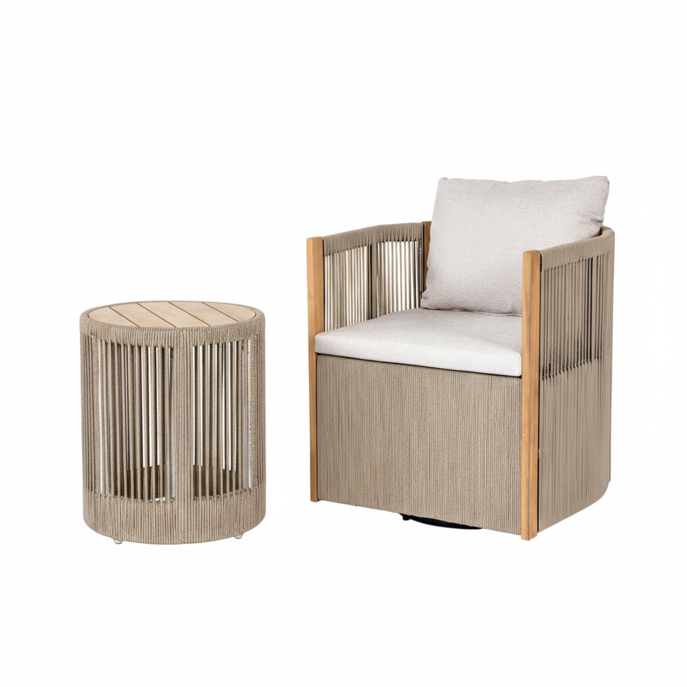 Christopher Knight Home 2 Piece Acacia Wood Outdoor 360° Swivel Chair and Side Table Set, Beige